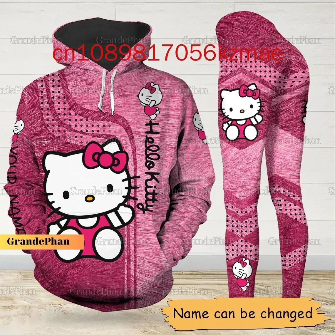 2025 New Hello Kitty 3D Women's Hoodie and Leggings Suit Cute Hello Kitty Yoga Pants Sweatpants Fashion Sports Suit Set