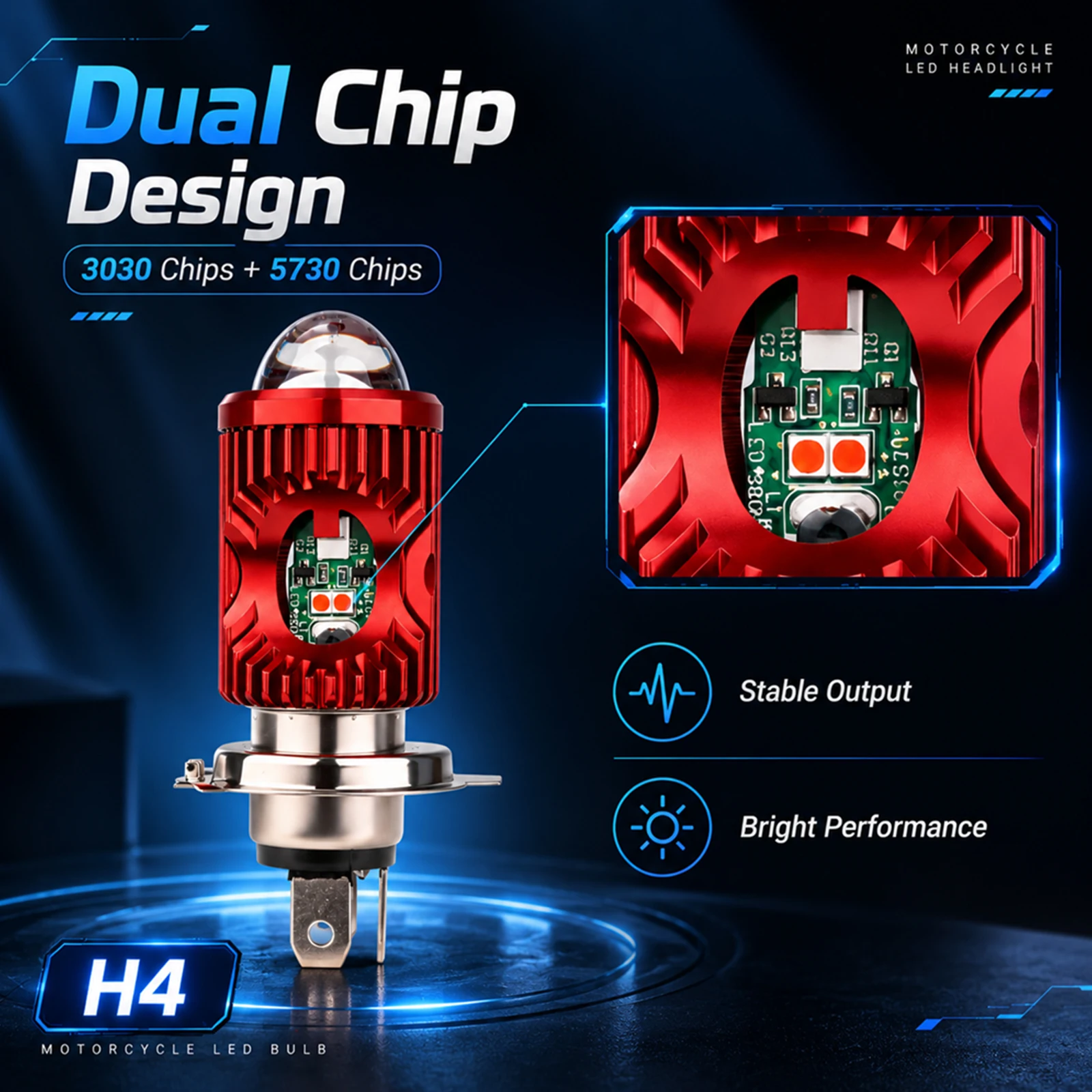 Bullvision H4 LED Super Bright 15000LM Motorcycle Headlight Bulbs CSP Lens White Yellow Hi Lo Lamp Scooter Accessories Fog Light