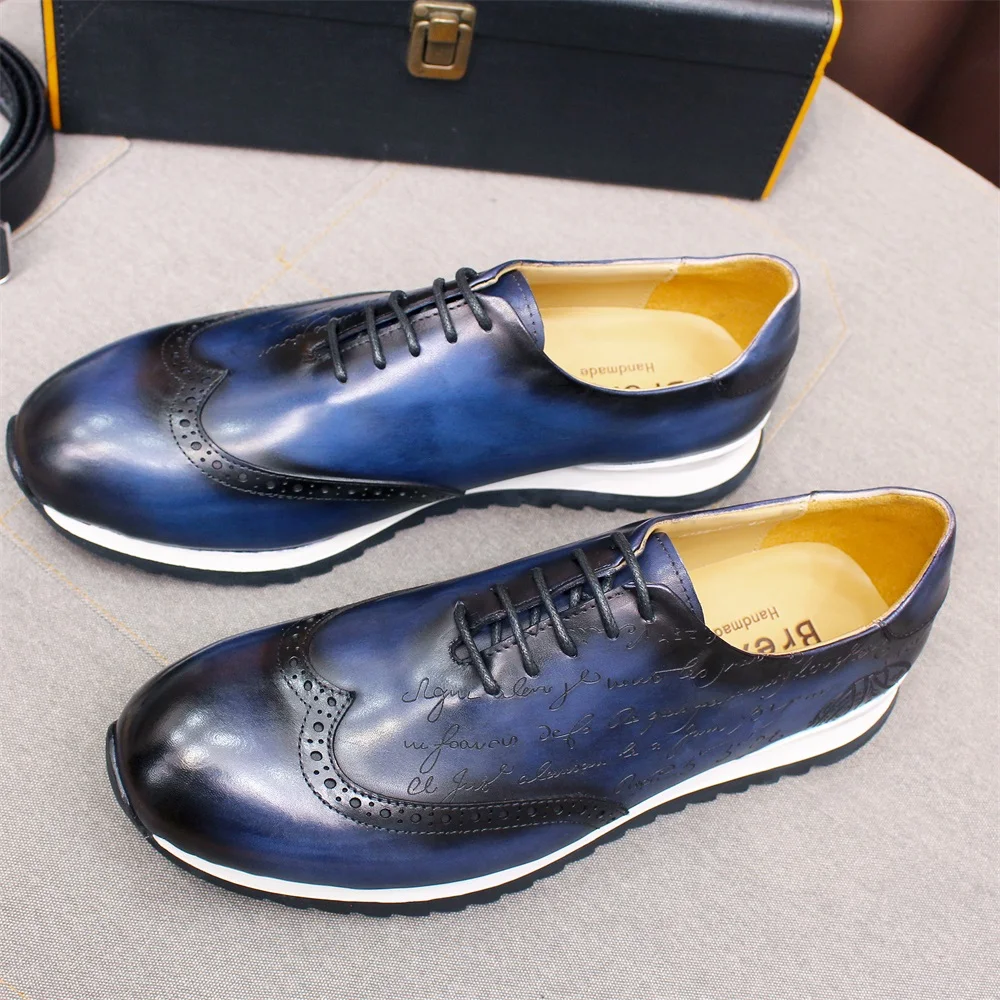 High End Leather Handmade Shoes, Lace Up Height Increasing Casual Shoes, Fashionable and Comfortable Office Dress Men\'s Shoes