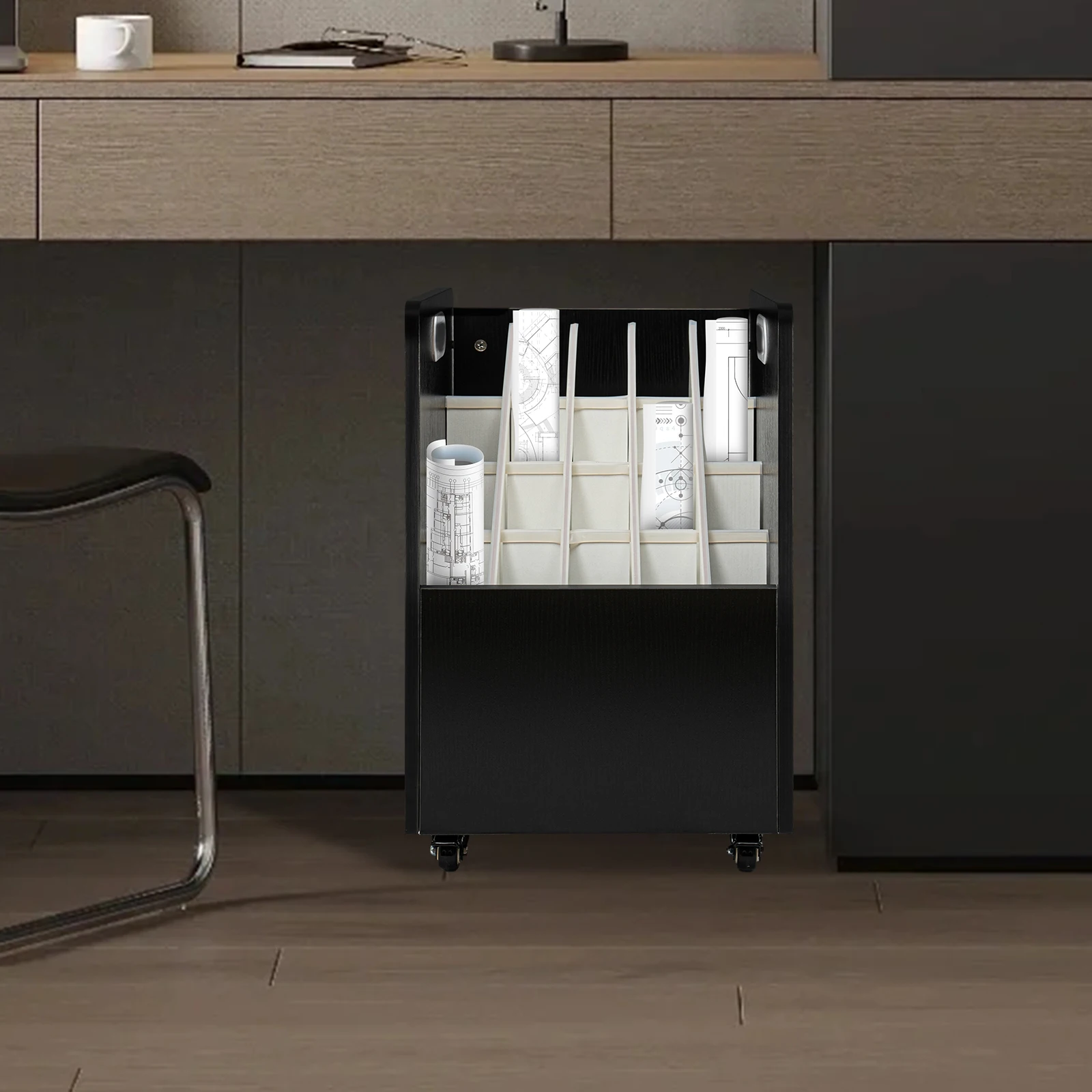 عربة تنظيم الملفات المتنقلة، حامل ملفات 20 فتحة مع عجلات، عربة ملفات متنقلة مقصورة