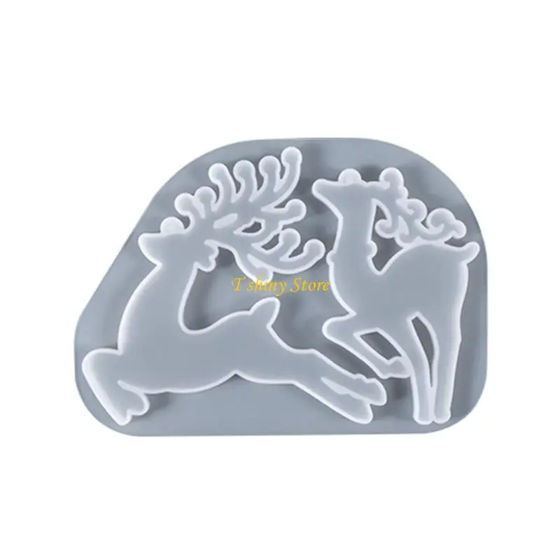 N58F Durable Resin Elk Deer Ornament Mold for w/ Hanging Hole for Keychain DIY Decora