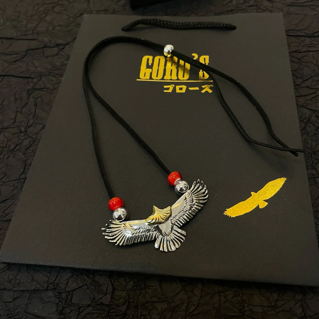 

Japan Tide Takahashi Goros Classic Eagle Pendant Deerskin Rope Red Glass Necklace Japanese System Do Old Retro Trend Versatile