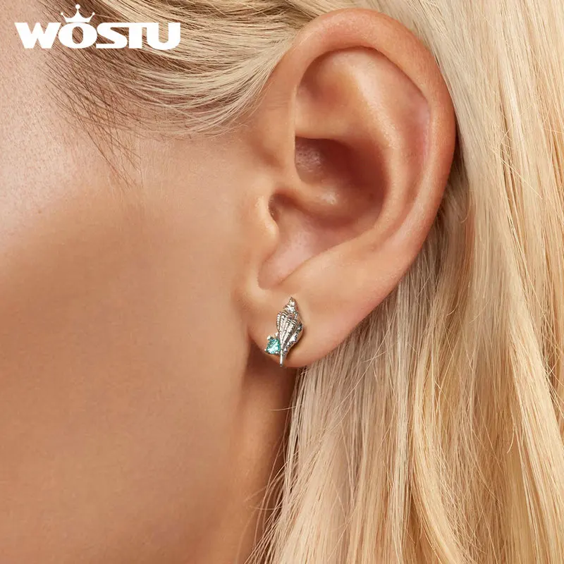 WOSTU-Boucles d'oreilles en argent regardé 925 avec verre transparent pour femme, bijoux fins, cadeau d'été