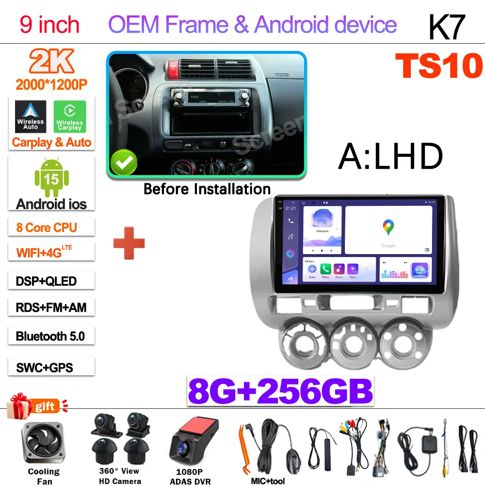 Android 15 Car Radio For Honda Fit Jazz City 2002 2003 2004 2005 2006 2007 Multimedia Video Player Navigation GPS 5G Carplay RDS image 3