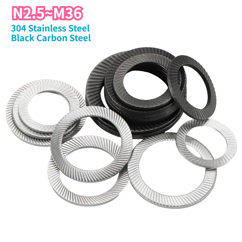 M2.5 M3 M4 M5 M6 M8 M10 M12 M14 M16~M36 Black Carbon Steel/304 Stainless Steel Lock Washers with Doule Faced Printing DIN9250