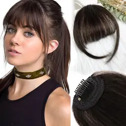 Pinza para el cabello con flequillo para mujer, Wispy flequillo, postizos con patillas, Clip en flequillo de aire, extensión de cabello plano y limpio