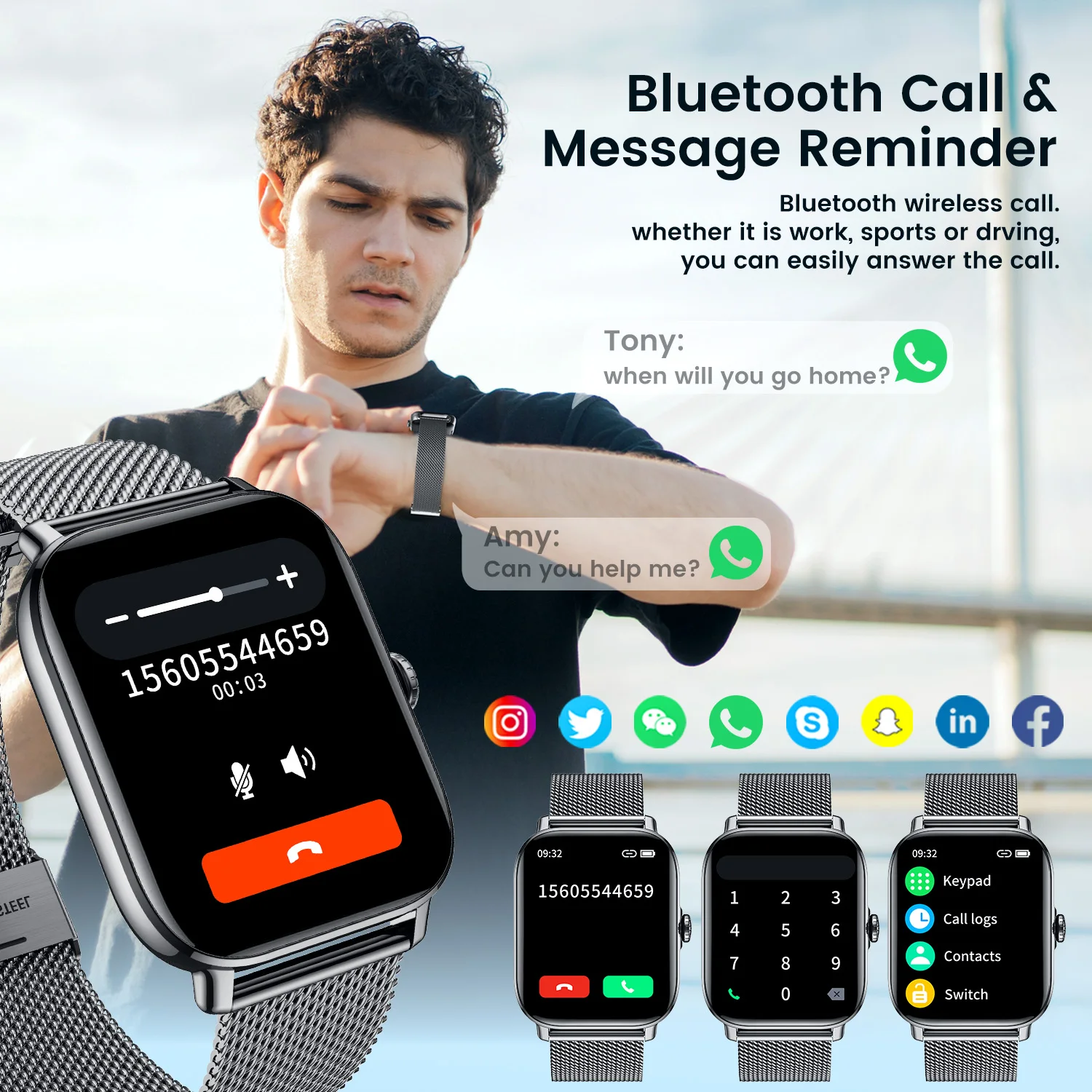 Canmixs 1.85 inch Bluetooth Call Smart Watch Men IPx8 Sports Fitness Tracker Heart Monitor Smartwatch For Android IOS