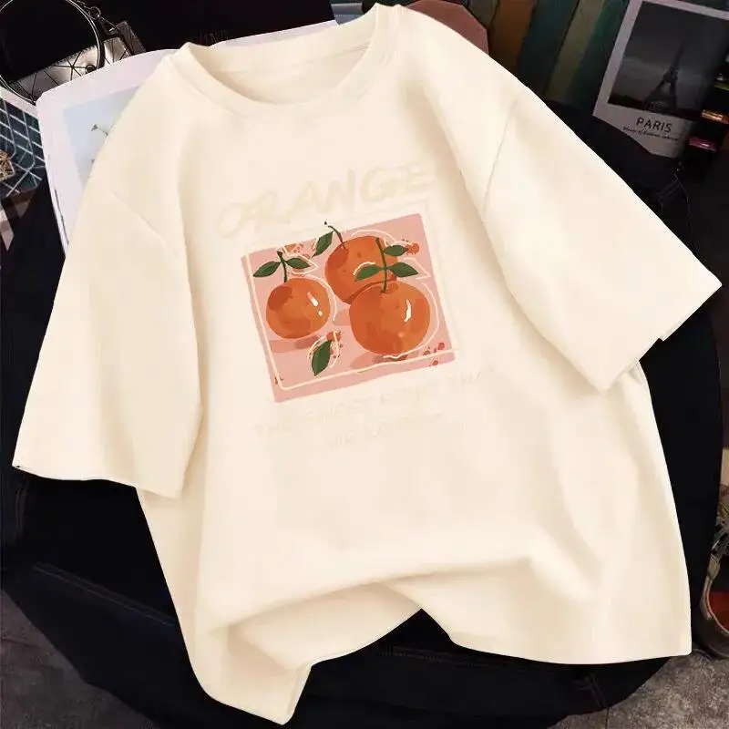 Camiseta de algodón puro de verano para mujer, de manga corta, diseño de ropa para mujer, estilo nicho, holgada, talla grande, de verano, de media manga.