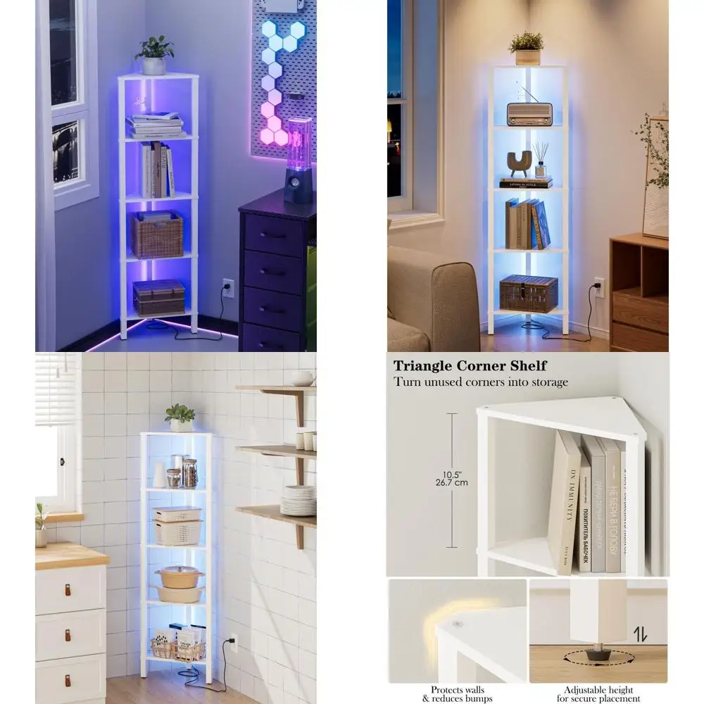 

5-ярусная узкая книжная полка с LED-подсветкой и местом для хранения для гостиной, спальни или офиса, белая