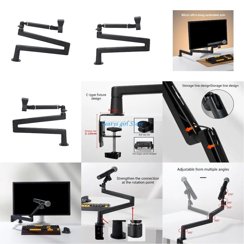 

C7AB Nonslip Cantilever Boom Arm Mic Stand Clamp Bracket To Prevent Movement And Ensure Equipment Safety Black
