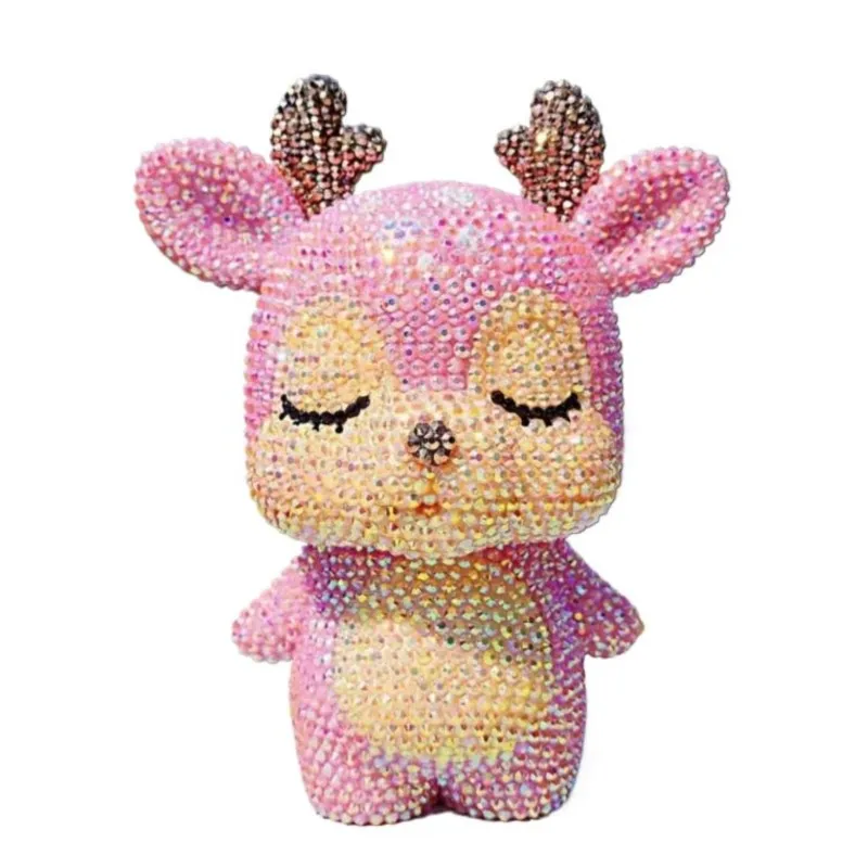 

Blinged Sika Deer Coin Deposit Jar Diamond Handmade Crystal Doll Mosaic Cross Stitch Piggy Bank Figurine Kids Room Decor Gift