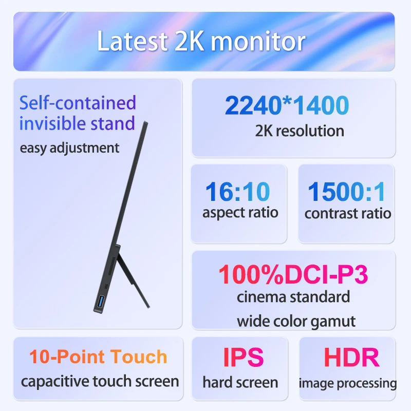 VCHANCE 14'' 2K Touchscreen Portable Monitor 2240x1400p 100%DCI-P3