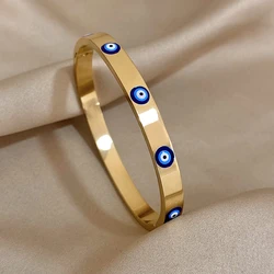 Dripping Oil Evil Eyes Stainless Steel Bracelet for Women Cuff Wristband Bangle Party Jewelry Gifts Accessories