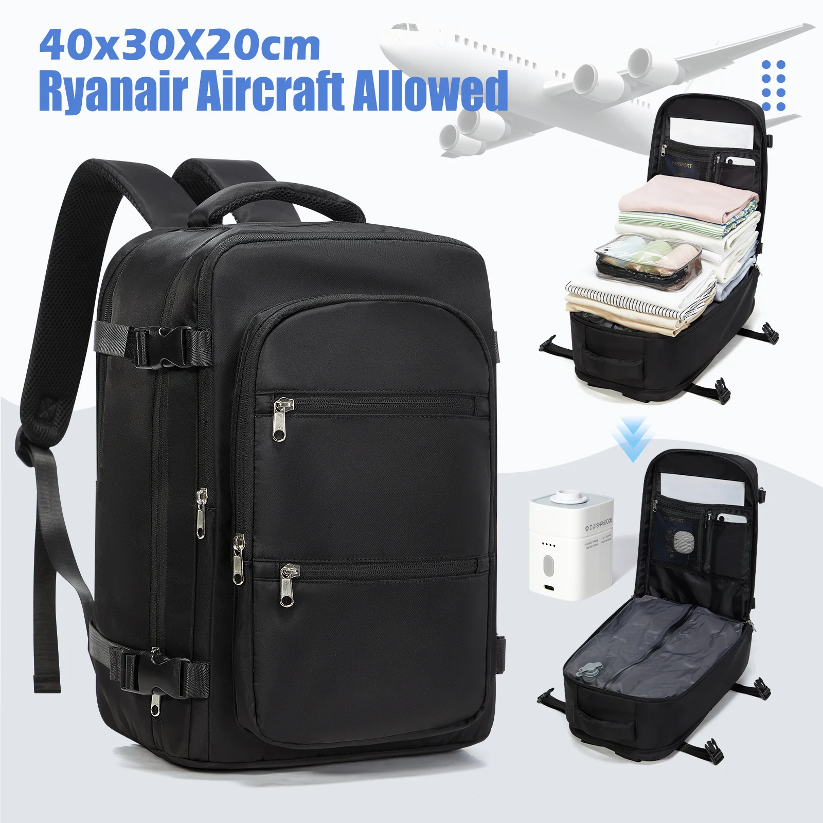 Airplane Wizzair 40x30x20 Backpack Air Vacuum Compression Backpack Men Backpack Travel Cabin suitcase, Hand Luggage Laptop Bags