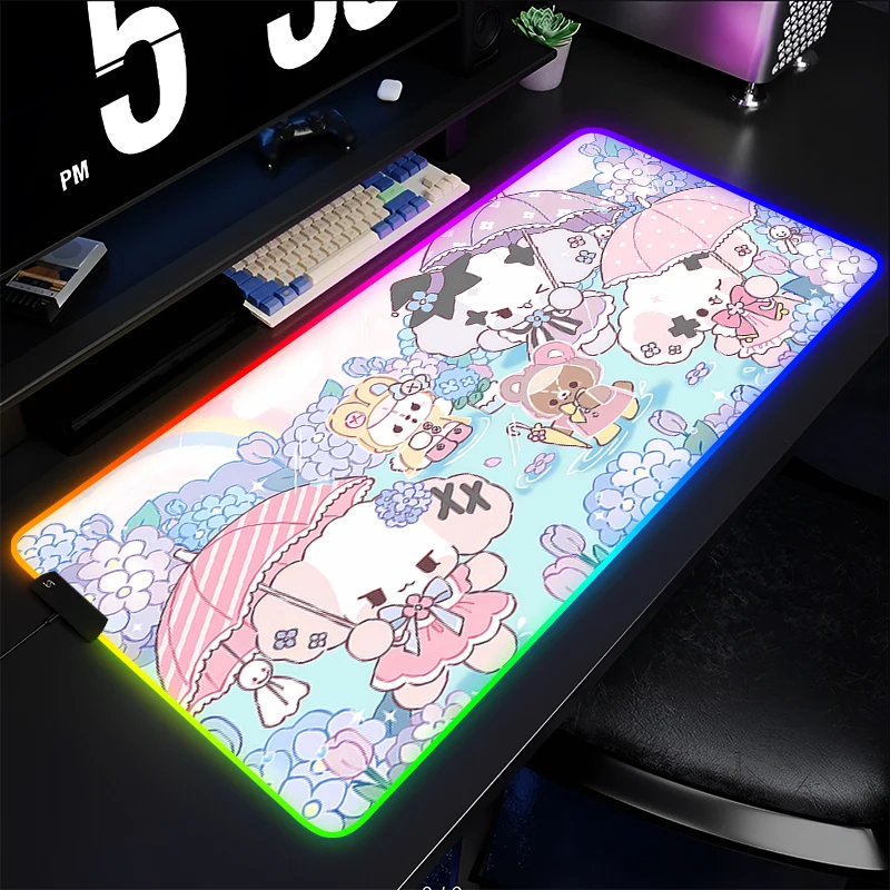 

RGB Mouse Pad Kawaii Gaming Accessories PC Computer LED Luminous Keyboard Pad Gamer HD Desk Mat Sweet Cartoon Cute Dog Mousepad