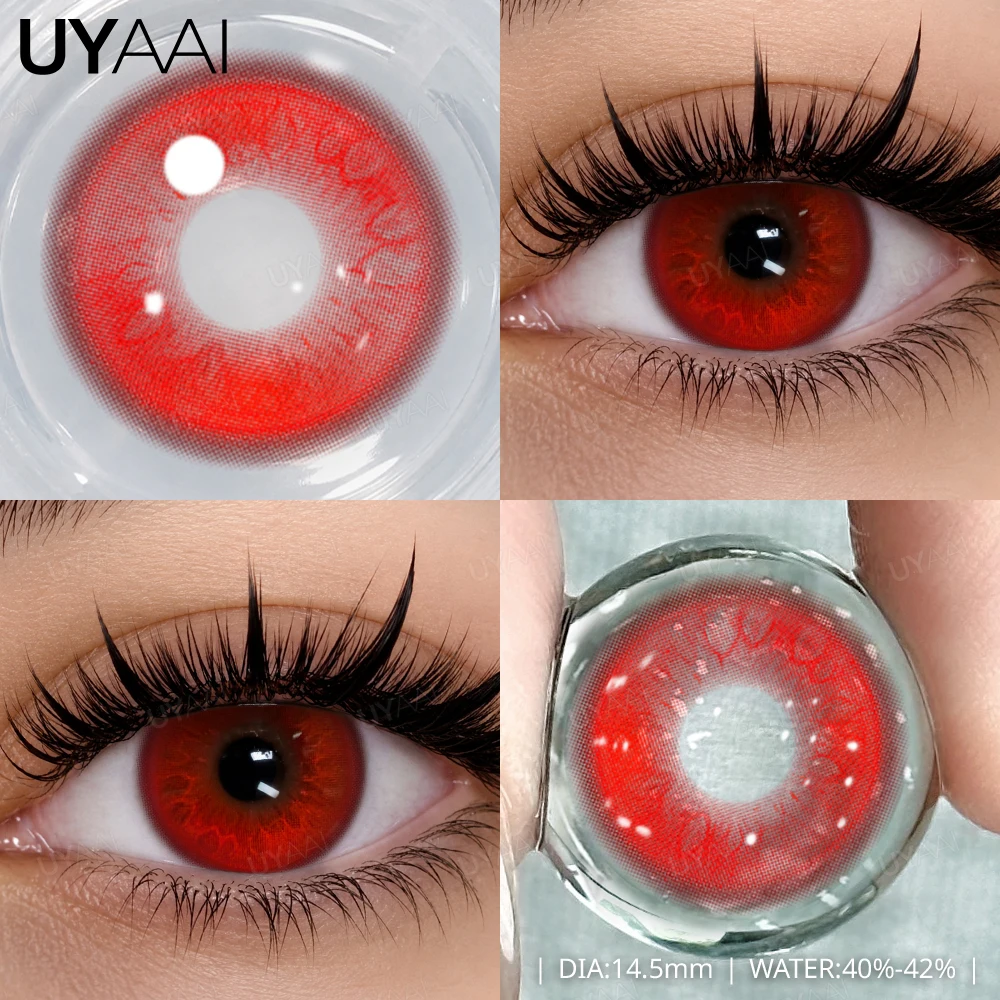 UYAAI 1 Paar Halloween-Kontaktlinsen für Augen, Cosplay-Linsen, Anime-Linsen, verrückte weiche Linsen, rote Kontaktlinsen für den jährlichen Gebrauch – Detail 8
