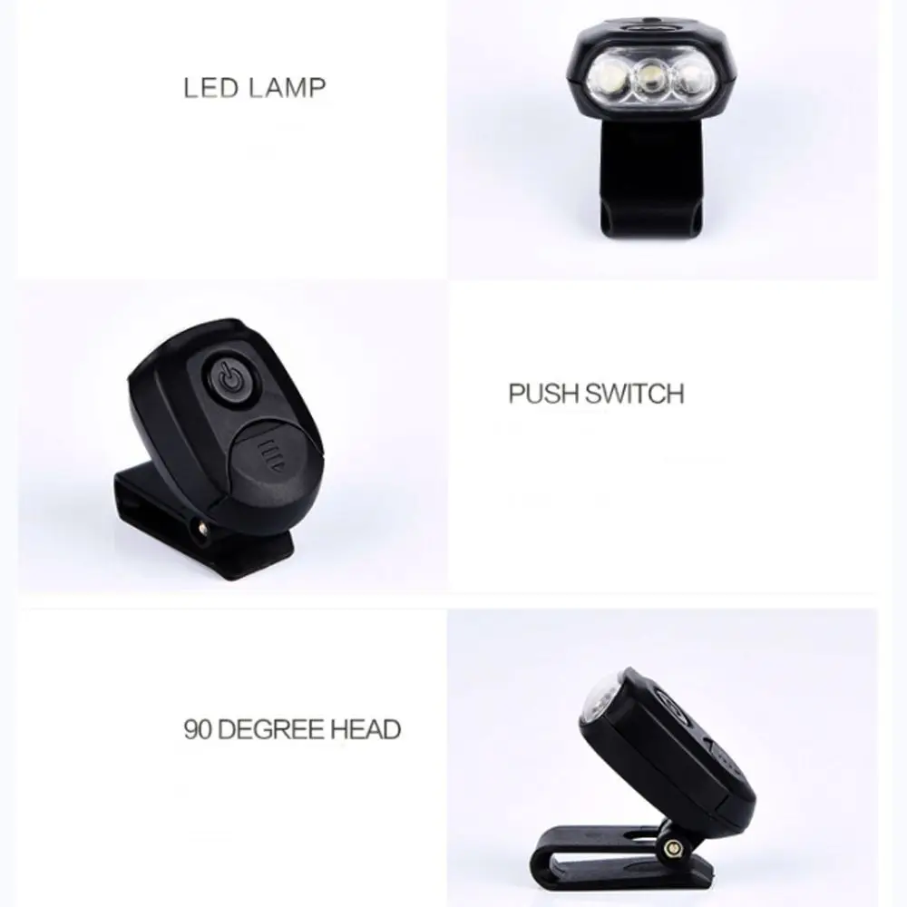 Practical Rotatable Bright 3 LED Clip-on Cap Lamp Hat Lamp Headlamp Clip-On Caplight