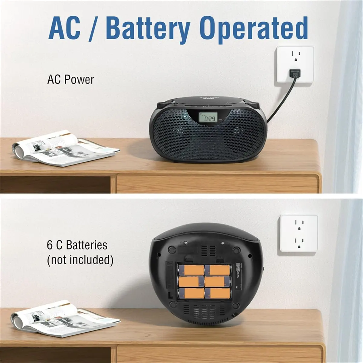 Reprodutor de CD Portátil com Bluetooth, Rádio AM/FM, Porta USB, Som Estéreo e Alto-falante para Casa