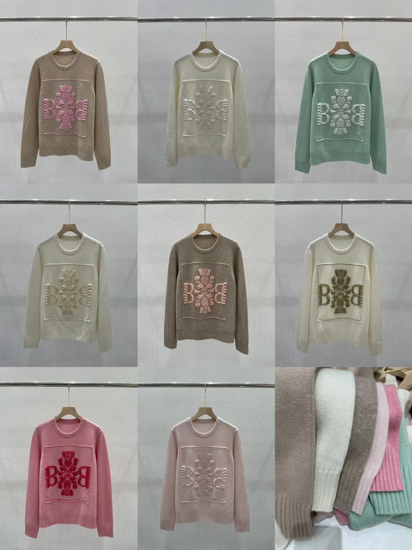 

2025 new round-neck pullover embroidered elegant commuting long-sleeved sweater