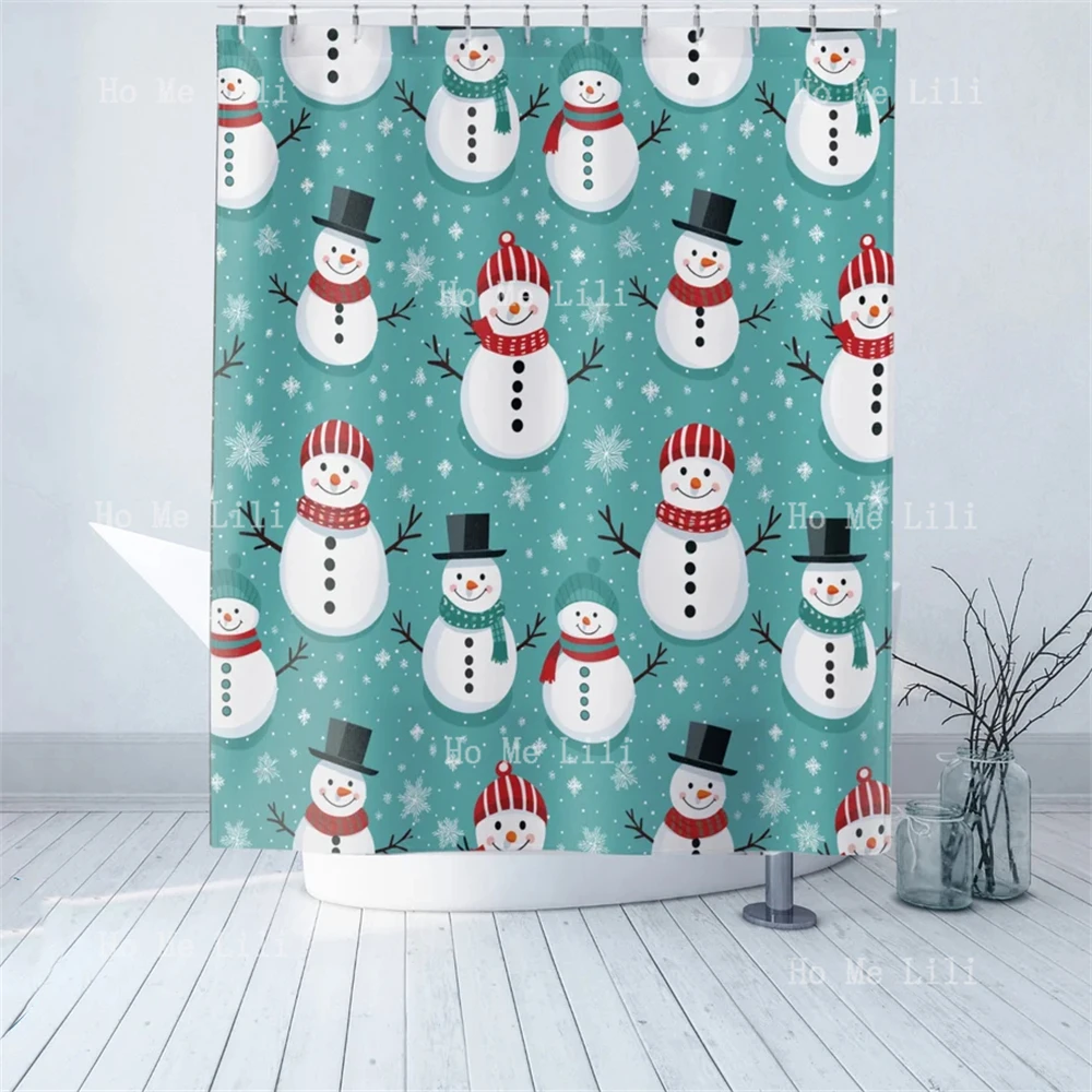 Winter Snowmen Shower Curtain Christmas Bathroom Decor Holiday Season Decoration Merry House Warming Gift