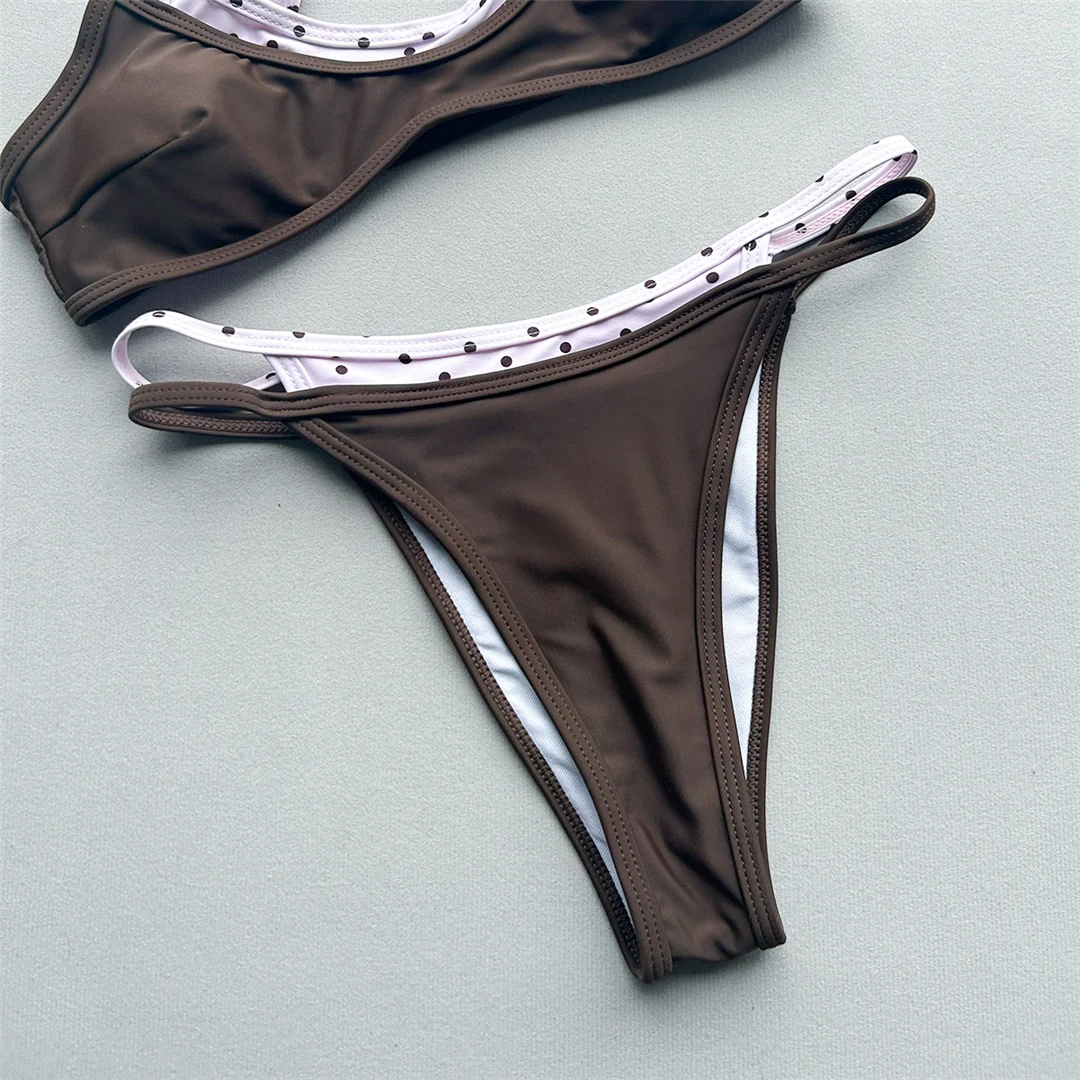 2026 Splicing Polka Dots Bikini Damen Bademode Zweiteiliger Bikini-Set mit hohem Beinausschnitt Badeanzug V8172 – Detail 9