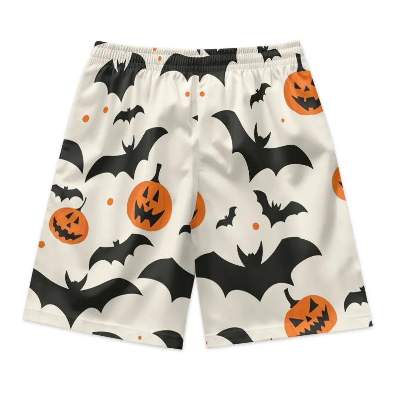 Bats Pumpkins Print Men's Drawstring Waist Shorts Polyester Beach Shorts Quick Dry Breathable Casual Sport Shorts