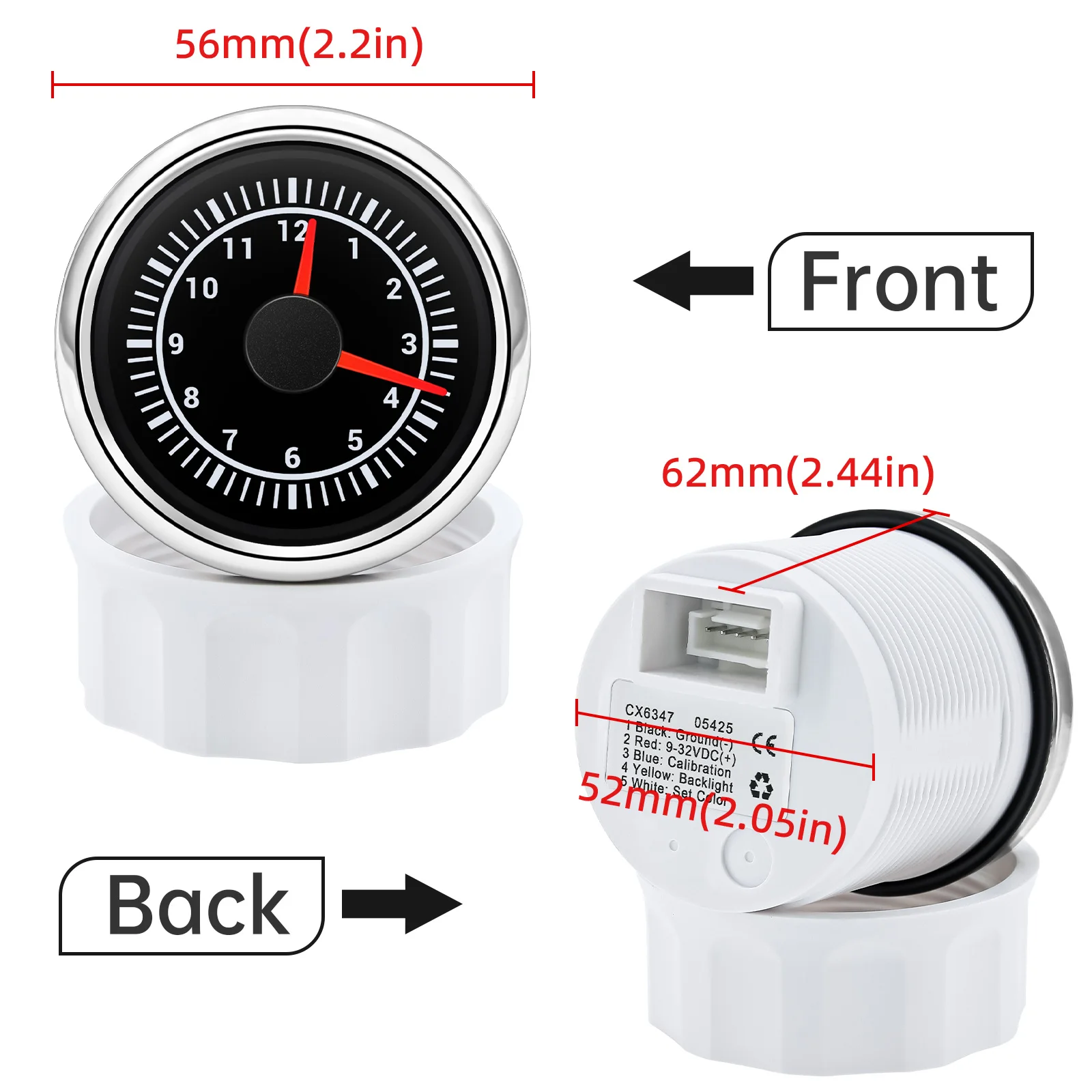 52mm Digital Clock Gauge 0-12 Hours Pointer 7 Color Backlight Hourmeter For Car Boat Truck Waterproof Clock Meter 12V 24V