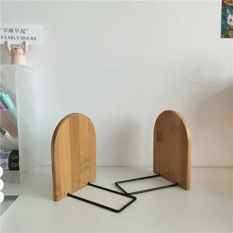 Nature Wooden Desktop Organizer Desktop Office Home Bookends Anti-skid Book Ends Stand Holder Shelf