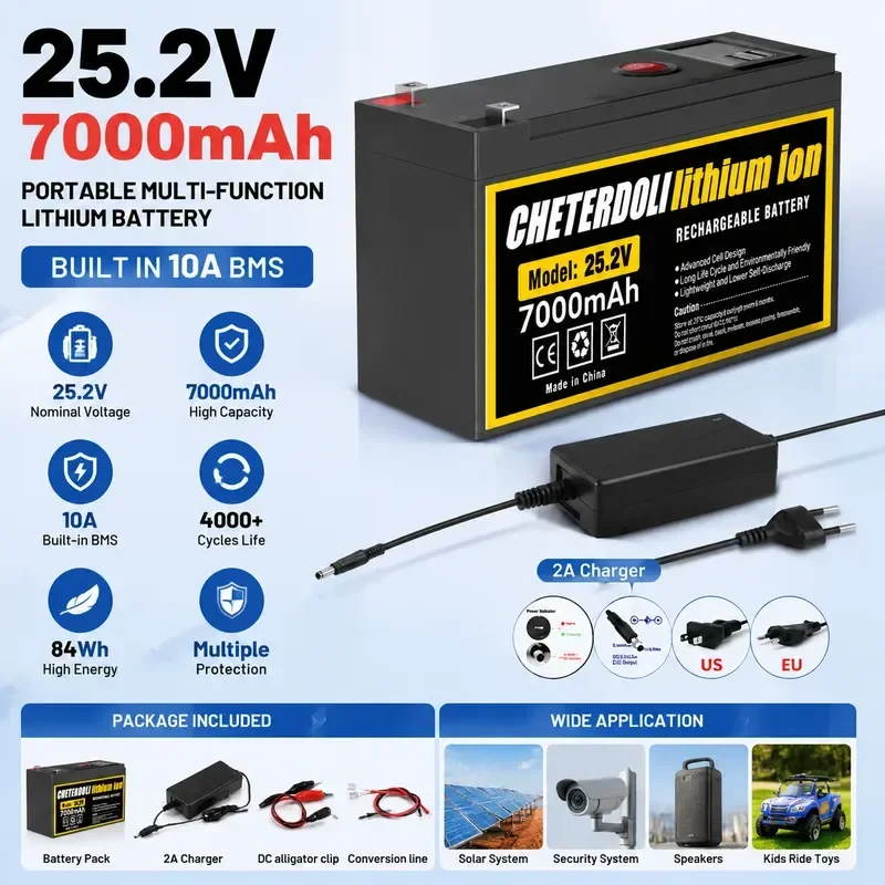[New] 24V 25.2V 7Ah 10Ah 12Ah 7S3P 18650 Li-Ion Battery Pack for Electric Motor Bicycle Ebike Scooter Toys Drill