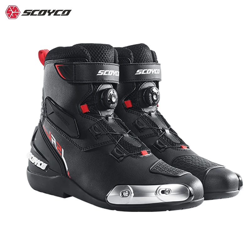 SCOYCO Motorcycle Boots Mens Leather Racing Boots Knight Riding Motorbike Short Botas Riding Sneakers Waterproof Shoes