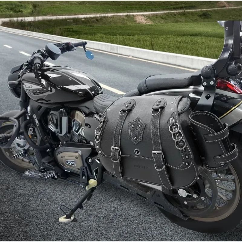 Universal Quick Release Waterproof Leather Saddlebag Large Capacity Half Helmet Retro Motorcycle Bag