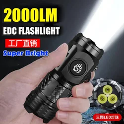 Powerful Portable Mini LED Flashlight 2000LM 3LED Ultra Strong Light 18350 Built-in Battery USB Rechargeable With Magnet Torch