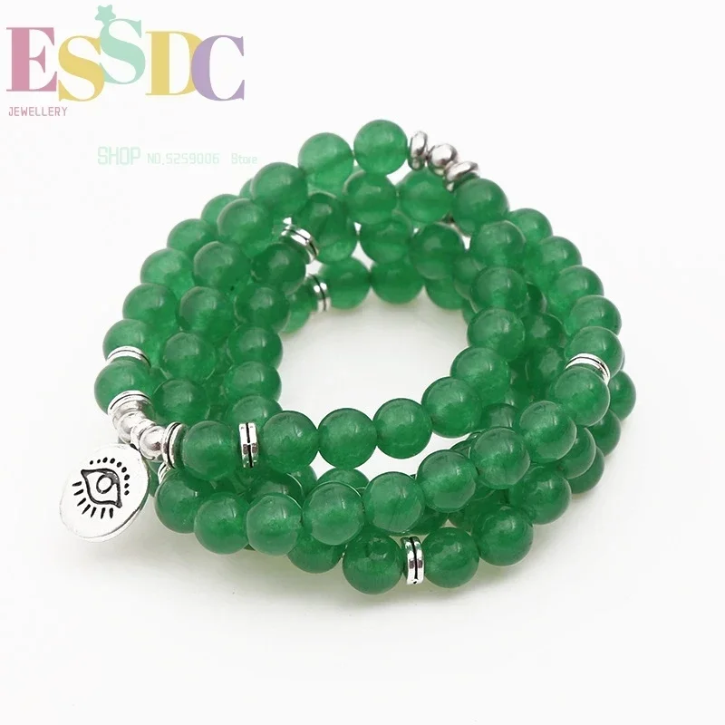 Handmade 8mm Natural Green Donglin Onyx 108 Mala Eyes Pendant Necklace Chakra Yoga Buddhist Bracelet Dropship