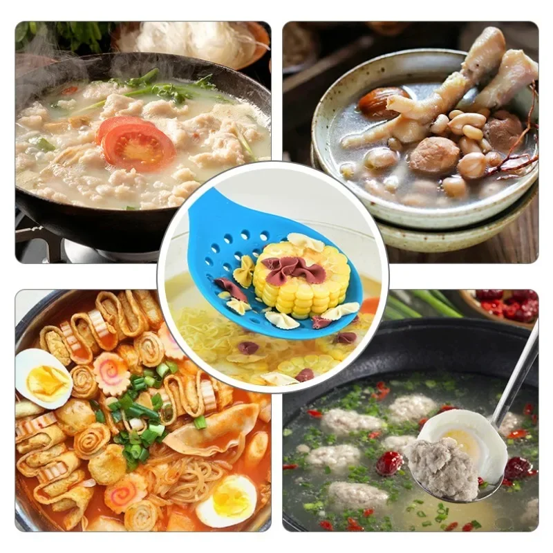 الطبخ مصفاة سيليكون الغذاء غير عصا مقاومة للحرارة مقبض خشبي مصفاة ملعقة مقشدة مصفاة أدوات مطبخ الطبخ #5