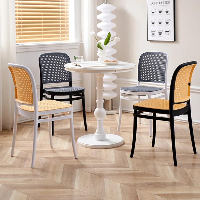 

Thickened household dining tables and chairs can be stacked on the balcony backrest stool study imitation rattan chair.