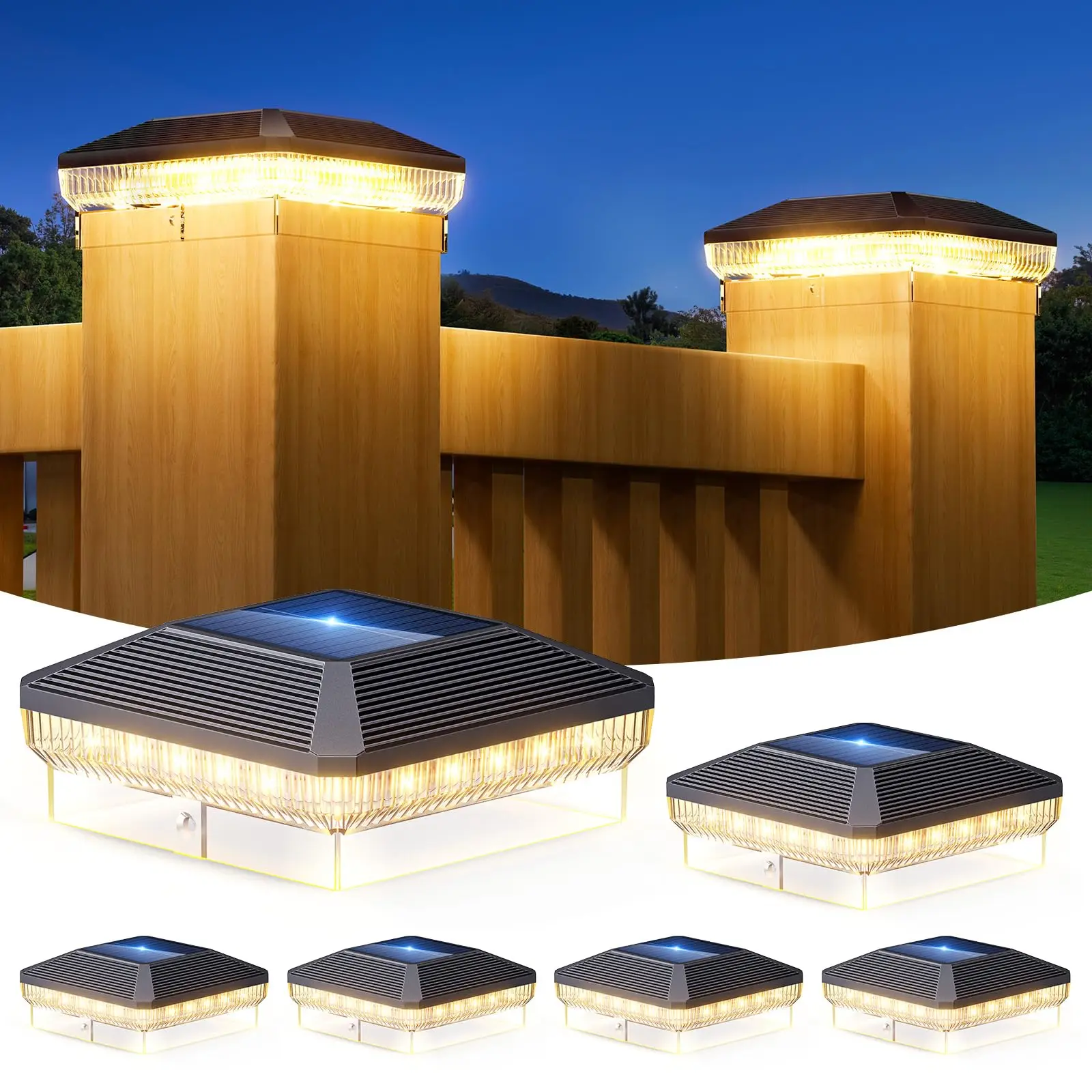6/12 Pack Solar Post Cap Lights Outdoor with 3 Modes, 40 LEDs 4x4 Fence Post Solar Lights Outdoor Waterproof, 30 Lumens Fence Deck Post Lights Solar Powered for 4x4 3.5x3.5 Vinyl Wooden Post
