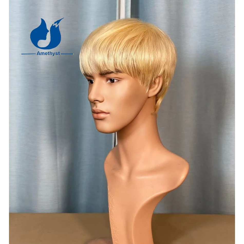 جمشت شقراء 613 مستقيم قصير عابث قطع شعر مستعار مع الانفجارات حلق الجانبين والسوالف شعر مستعار دانتيل كامل للرجال ريمي الشعر البرازيلي