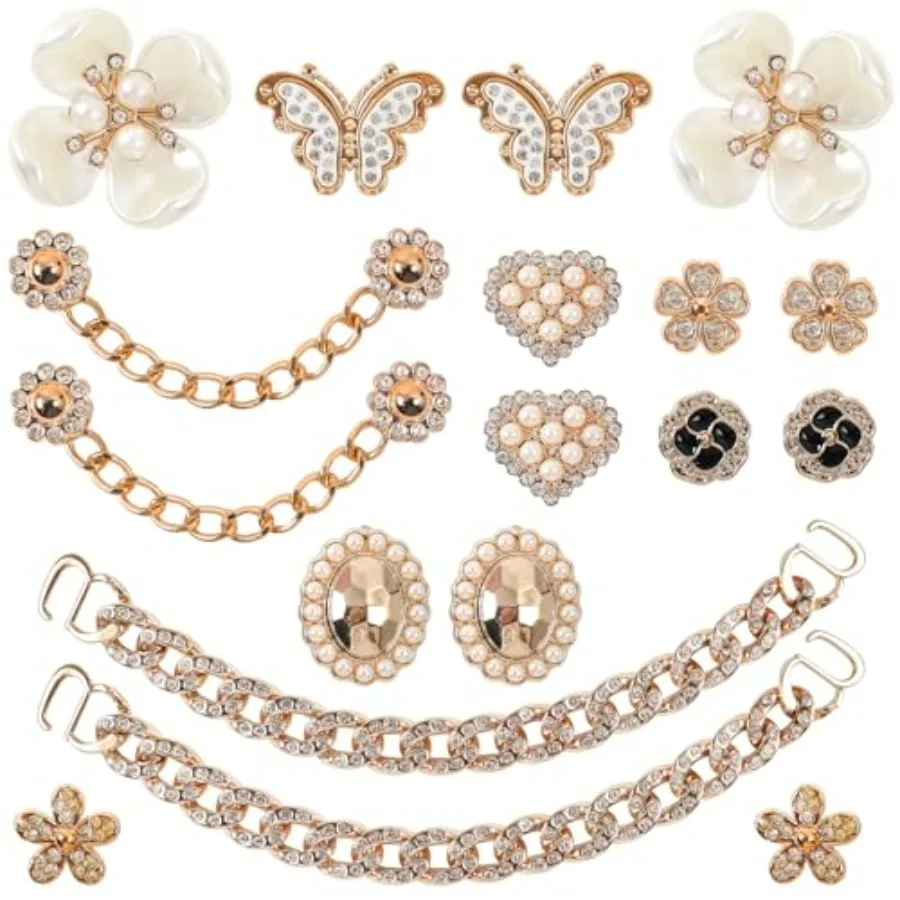 

18 Pcs Bling Shoe Charms Bling Chain Shoes Charms Accessories for Women Butterfly Flower Clog Shoes Decoration Crystal Rhinesto
