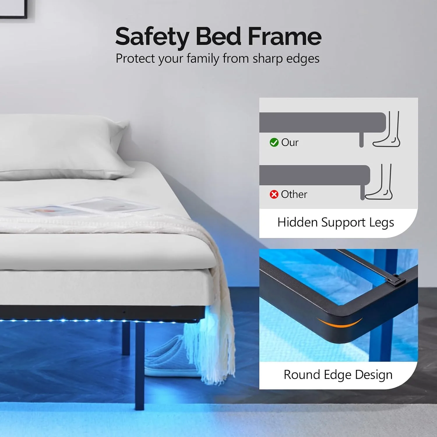 14 Inch Floating Bed Frame with USB Charging Station/LED Lights, Customized image 3