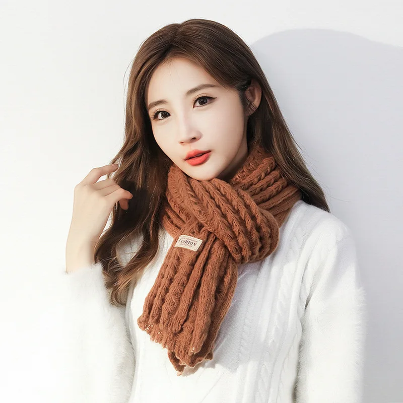 Winter Women's Atmosphere Warm Scarf Solid Color Versatile Two Piece Set Neck Protection Knitted Hat