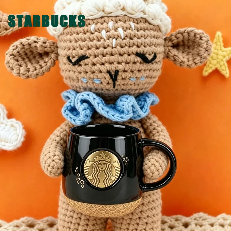 Mug Starbucks esthétique 414 ml, base unique en écailles de poisson, emblème métallique exquis, excellent cadeau pour les amateurs de café