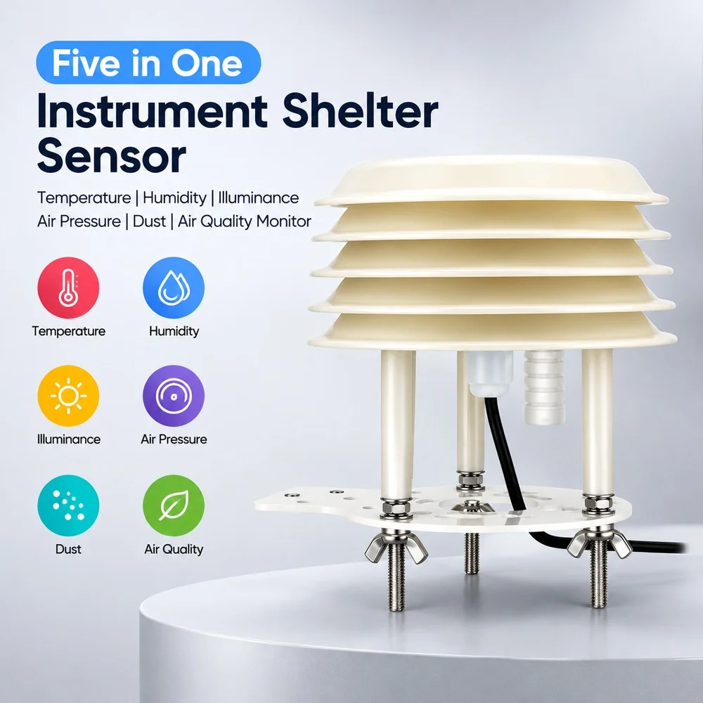 Five in One Instrument Shelter Sensor Temperature Humidity Illuminance Air Pressure Dust Air Quality Monitor Stevenson Screen