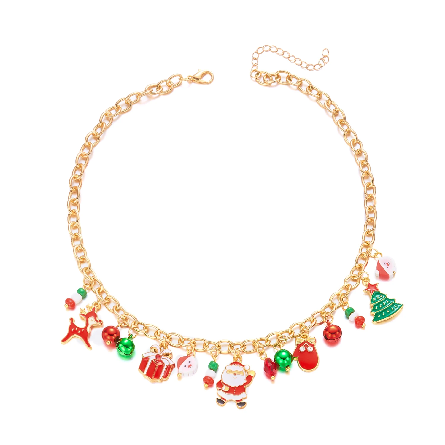 Kreative Weihnachtselemente Metallkette Armbänder für Frauen Männer Weihnachtsmann Baum Elch Schneemann Anhänger Halskette Festival Schmuck – Detail 15
