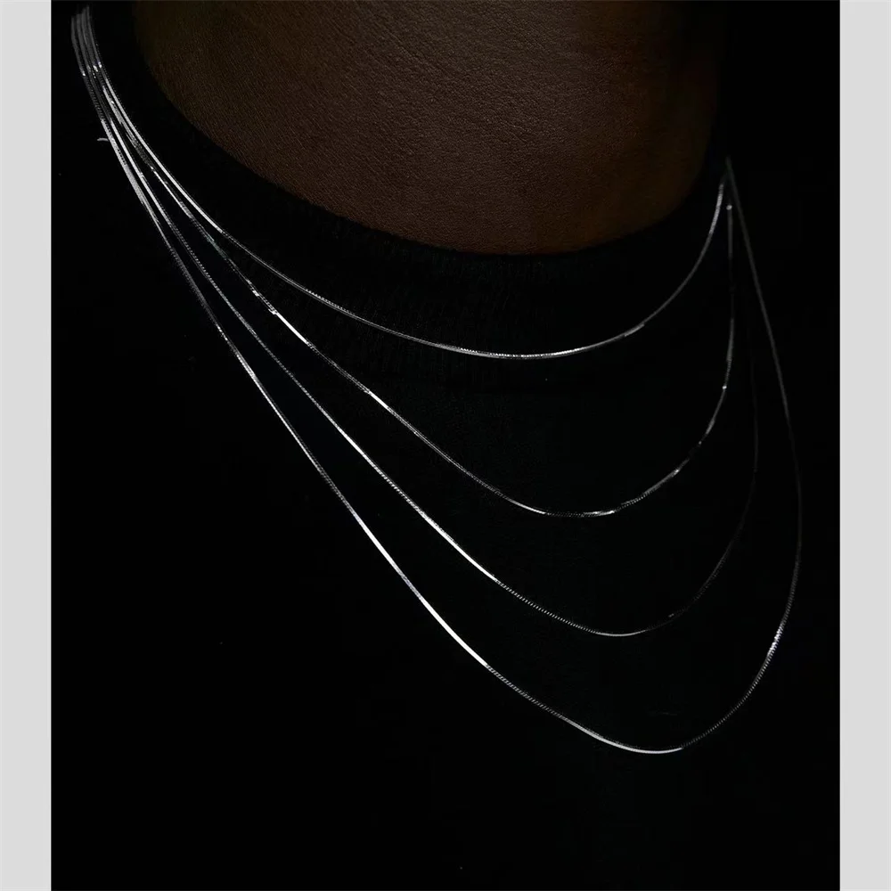 Men's Stainless Steel Basic Chain Necklace Simple Square Snake Chain Necklace For Women Hip Hop Jewelry American Clavicle Chain