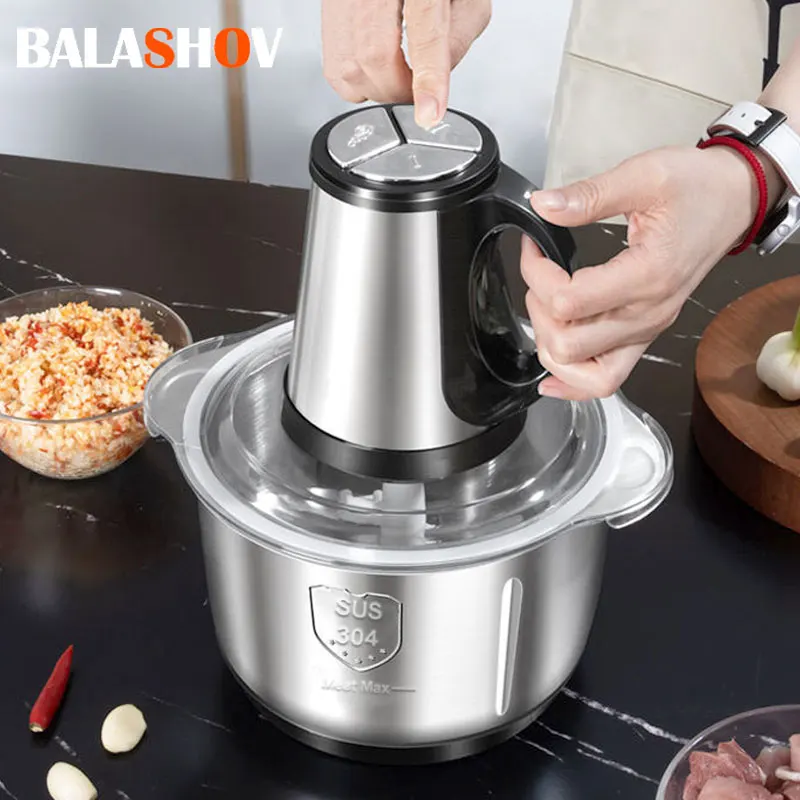 Electric Meat Mincer Grinder Stainless Steel Chopper 5L Food Processor Garlic Mud Maker Blender Large Capacity Kitchen Utensils