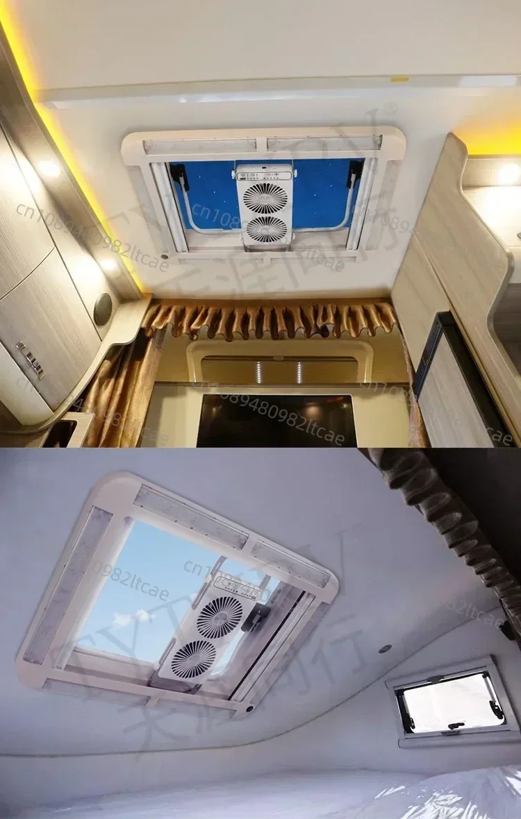 Finestra sul tetto dell'auto camper top camper 700 * 500 con tenda pieghettata a luce led e vetro acrilico con schermo volante
