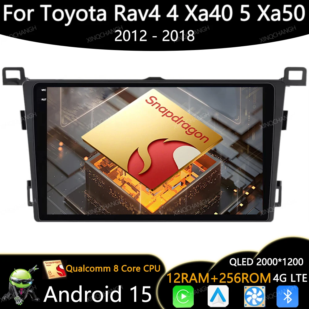 راديو سيارة أندرويد 15 لسيارة تويوتا Rav4 4 Xa40 5 Xa50 2012 - 2018 مشغل فيديو الوسائط المتعددة 2DIN BT 4G LTE 5G WIFI GPS QLED Qualcomm