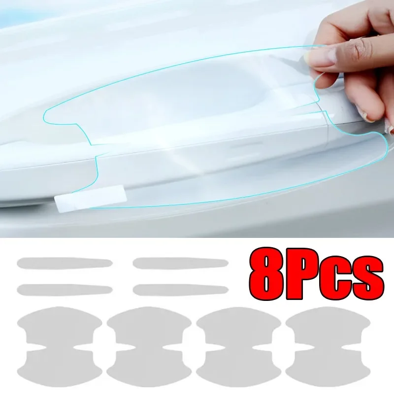 8Pcs Car Door Bowl Anti-scratch Sticker TPU Clear Door Bowl Handle Protection Sticker Paint Surface Film Decals Car Accessories