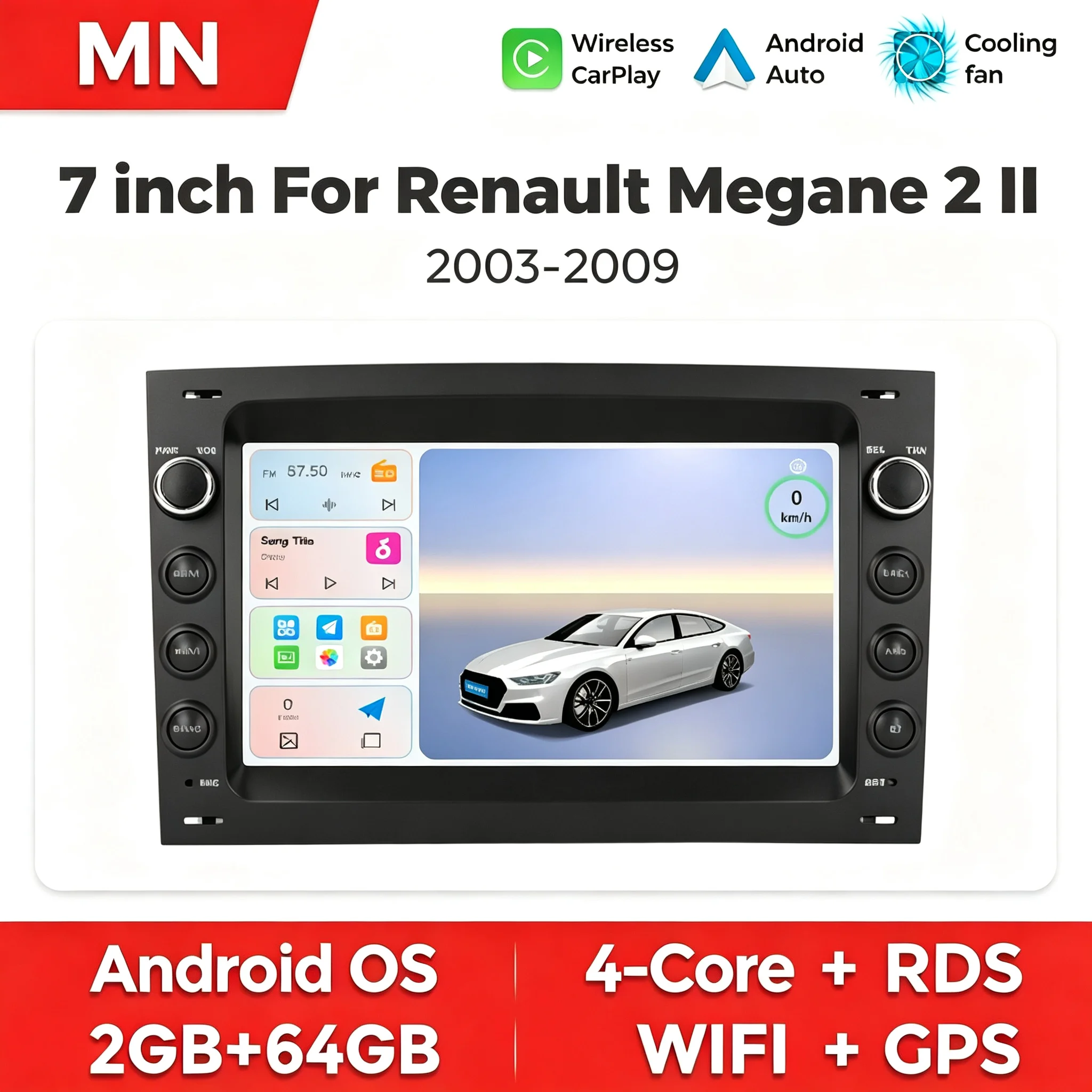 NaviFly MN 7Inch BT RDS GPS WIFI Android Car Radio For Renault Megane 2 II 2003‑2009 Wireless CarPlay Android Auto Stereo Player