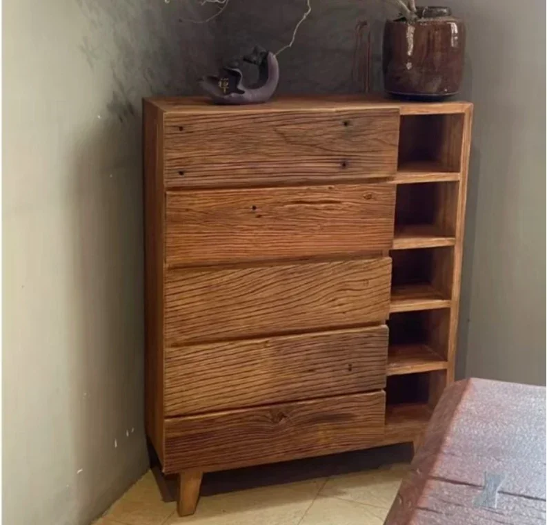 Source manufacturer old elm storage cabinet drawer type tea can tableware locker solid wood multi-layer storage locker